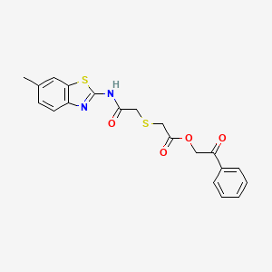 molecular formula C20H18N2O4S2 B11098249 Phenacyl 2-[2-[(6-methyl-1,3-benzothiazol-2-yl)amino]-2-oxoethyl]sulfanylacetate 