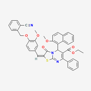 molecular formula C42H33N3O6S B11099790 ethyl (2E)-2-{4-[(2-cyanobenzyl)oxy]-3-methoxybenzylidene}-5-(2-methoxynaphthalen-1-yl)-3-oxo-7-phenyl-2,3-dihydro-5H-[1,3]thiazolo[3,2-a]pyrimidine-6-carboxylate 