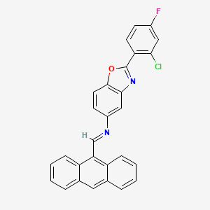molecular formula C28H16ClFN2O B11100221 N-[(E)-anthracen-9-ylmethylidene]-2-(2-chloro-4-fluorophenyl)-1,3-benzoxazol-5-amine 