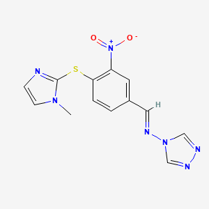 molecular formula C13H11N7O2S B11100223 N-[(E)-{4-[(1-methyl-1H-imidazol-2-yl)sulfanyl]-3-nitrophenyl}methylidene]-4H-1,2,4-triazol-4-amine 