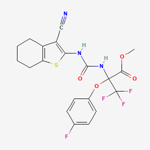 molecular formula C20H17F4N3O4S B11100395 Methyl 2-({[(3-cyano-4,5,6,7-tetrahydro-1-benzothiophen-2-YL)amino]carbonyl}amino)-3,3,3-trifluoro-2-(4-fluorophenoxy)propanoate 