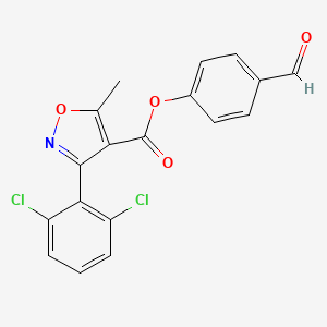 molecular formula C18H11Cl2NO4 B11100495 Isoxazole-4-carboxylic acid, 3-(2,6-dichlorophenyl)-5-methyl-, 4-formylphenyl ester 