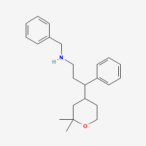 molecular formula C23H31NO B11100626 N-benzyl-3-(2,2-dimethyloxan-4-yl)-3-phenylpropan-1-amine CAS No. 5936-29-8
