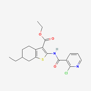 molecular formula C19H21ClN2O3S B11100763 Ethyl 2-{[(2-chloropyridin-3-yl)carbonyl]amino}-6-ethyl-4,5,6,7-tetrahydro-1-benzothiophene-3-carboxylate 