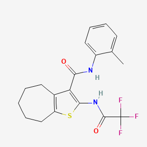molecular formula C19H19F3N2O2S B11101090 N-(2-methylphenyl)-2-[(trifluoroacetyl)amino]-5,6,7,8-tetrahydro-4H-cyclohepta[b]thiophene-3-carboxamide 