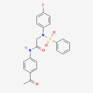 molecular formula C22H19FN2O4S B11101354 N-(4-Acetylphenyl)-2-[N-(4-fluorophenyl)benzenesulfonamido]acetamide 