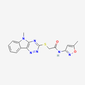 molecular formula C16H14N6O2S B11101361 N-(5-Methyl-1,2-oxazol-3-YL)-2-({5-methyl-[1,2,4]triazino[5,6-B]indol-3-YL}sulfanyl)acetamide 