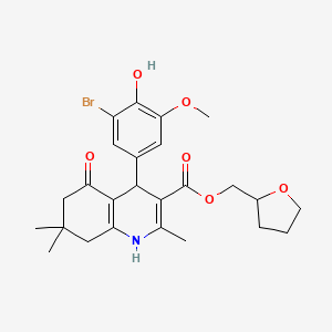 molecular formula C25H30BrNO6 B11101616 Oxolan-2-ylmethyl 4-(3-bromo-4-hydroxy-5-methoxyphenyl)-2,7,7-trimethyl-5-oxo-1,4,6,8-tetrahydroquinoline-3-carboxylate 
