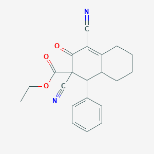 molecular formula C21H20N2O3 B11101701 Ethyl 2,4-dicyano-3-oxo-1-phenyl-1,2,3,5,6,7,8,8a-octahydronaphthalene-2-carboxylate 