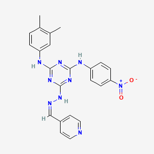 molecular formula C23H21N9O2 B11101793 N-(3,4-dimethylphenyl)-N'-(4-nitrophenyl)-6-[(2Z)-2-(pyridin-4-ylmethylidene)hydrazinyl]-1,3,5-triazine-2,4-diamine 