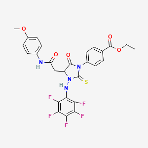 molecular formula C27H21F5N4O5S B11101908 Ethyl 4-(4-{2-[(4-methoxyphenyl)amino]-2-oxoethyl}-5-oxo-3-[(pentafluorophenyl)amino]-2-thioxoimidazolidin-1-yl)benzoate 