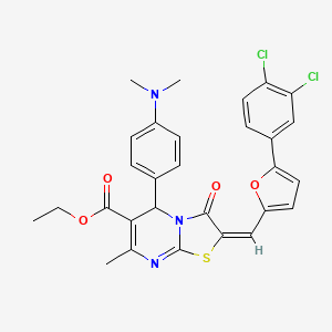 molecular formula C29H25Cl2N3O4S B11102067 ethyl (2E)-2-{[5-(3,4-dichlorophenyl)furan-2-yl]methylidene}-5-[4-(dimethylamino)phenyl]-7-methyl-3-oxo-2,3-dihydro-5H-[1,3]thiazolo[3,2-a]pyrimidine-6-carboxylate 