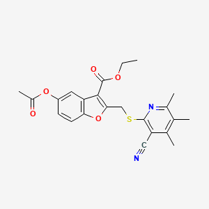 molecular formula C23H22N2O5S B11102403 Ethyl 5-(acetyloxy)-2-{[(3-cyano-4,5,6-trimethylpyridin-2-yl)sulfanyl]methyl}-1-benzofuran-3-carboxylate CAS No. 360770-00-9