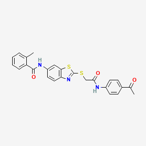 molecular formula C25H21N3O3S2 B11102585 N-[2-({2-[(4-acetylphenyl)amino]-2-oxoethyl}sulfanyl)-1,3-benzothiazol-6-yl]-2-methylbenzamide 