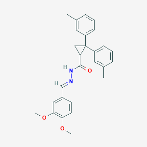 molecular formula C27H28N2O3 B11103232 N'-[(E)-(3,4-dimethoxyphenyl)methylidene]-2,2-bis(3-methylphenyl)cyclopropanecarbohydrazide 