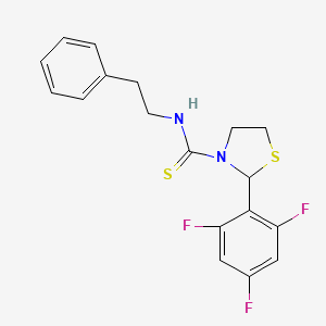 molecular formula C18H17F3N2S2 B11103281 N-(2-phenylethyl)-2-(2,4,6-trifluorophenyl)-1,3-thiazolidine-3-carbothioamide 