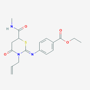 molecular formula C18H21N3O4S B11103749 ethyl 4-{[(2Z)-6-(methylcarbamoyl)-4-oxo-3-(prop-2-en-1-yl)-1,3-thiazinan-2-ylidene]amino}benzoate 
