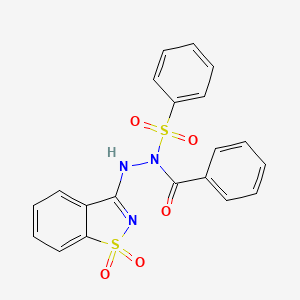 molecular formula C20H15N3O5S2 B11103779 N'-(1,1-dioxido-1,2-benzothiazol-3-yl)-N-(phenylsulfonyl)benzohydrazide 