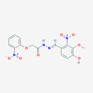 molecular formula C16H14N4O8 B11104302 N'-[(E)-(4-hydroxy-3-methoxy-2-nitrophenyl)methylidene]-2-(2-nitrophenoxy)acetohydrazide 
