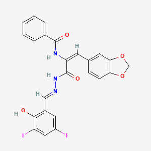 molecular formula C24H17I2N3O5 B11104321 N-{(1E)-1-(1,3-benzodioxol-5-yl)-3-[(2E)-2-(2-hydroxy-3,5-diiodobenzylidene)hydrazinyl]-3-oxoprop-1-en-2-yl}benzamide 