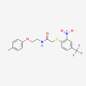 molecular formula C18H17F3N2O4S B11104683 N-[2-(4-methylphenoxy)ethyl]-2-{[2-nitro-4-(trifluoromethyl)phenyl]sulfanyl}acetamide 
