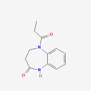 molecular formula C12H14N2O2 B11104728 4,5-Dihydro-5-propionyl-1H-1,5-benzodiazepin-2(3H)-one 