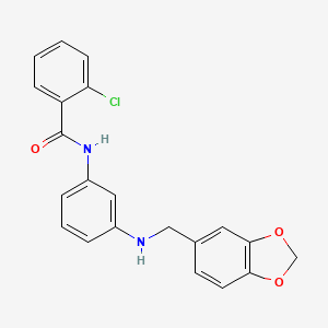 molecular formula C21H17ClN2O3 B11104822 N-{3-[(1,3-benzodioxol-5-ylmethyl)amino]phenyl}-2-chlorobenzamide 