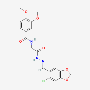molecular formula C19H18ClN3O6 B11105052 N-(2-{2-[(E)-1-(6-Chloro-1,3-benzodioxol-5-YL)methylidene]hydrazino}-2-oxoethyl)-3,4-dimethoxybenzamide 