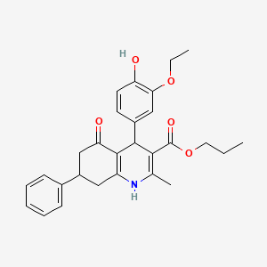 molecular formula C28H31NO5 B11105250 Propyl 4-(3-ethoxy-4-hydroxyphenyl)-2-methyl-5-oxo-7-phenyl-1,4,5,6,7,8-hexahydroquinoline-3-carboxylate 