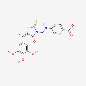 molecular formula C22H22N2O6S2 B11105321 methyl 4-({[(5E)-4-oxo-2-thioxo-5-(3,4,5-trimethoxybenzylidene)-1,3-thiazolidin-3-yl]methyl}amino)benzoate 