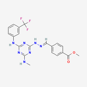 molecular formula C20H18F3N7O2 B11105475 methyl 4-[(E)-{2-[4-(methylamino)-6-{[3-(trifluoromethyl)phenyl]amino}-1,3,5-triazin-2-yl]hydrazinylidene}methyl]benzoate 