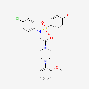 molecular formula C26H28ClN3O5S B11105581 N-(4-chlorophenyl)-4-methoxy-N-{2-[4-(2-methoxyphenyl)piperazin-1-yl]-2-oxoethyl}benzenesulfonamide 