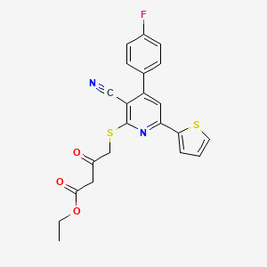 molecular formula C22H17FN2O3S2 B11105846 Ethyl 4-{[3-cyano-4-(4-fluorophenyl)-6-(thiophen-2-yl)pyridin-2-yl]sulfanyl}-3-oxobutanoate 
