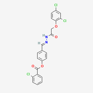 molecular formula C22H15Cl3N2O4 B11106083 4-[(E)-{2-[(2,4-dichlorophenoxy)acetyl]hydrazinylidene}methyl]phenyl 2-chlorobenzoate 