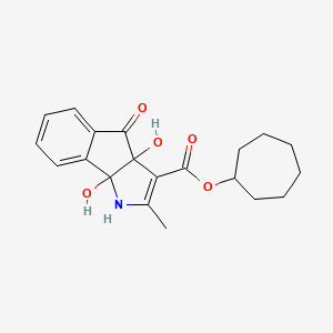 molecular formula C20H23NO5 B11106107 Cycloheptyl 3a,8b-dihydroxy-2-methyl-4-oxo-1,3a,4,8b-tetrahydroindeno[1,2-b]pyrrole-3-carboxylate 