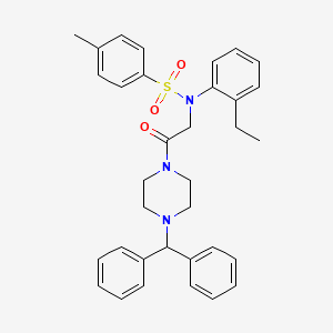 molecular formula C34H37N3O3S B11106228 N-{2-[4-(diphenylmethyl)piperazin-1-yl]-2-oxoethyl}-N-(2-ethylphenyl)-4-methylbenzenesulfonamide 