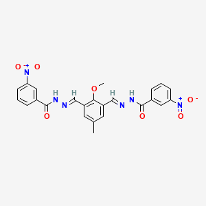 molecular formula C24H20N6O7 B11106235 N',N''-[(2-methoxy-5-methylbenzene-1,3-diyl)di(E)methylylidene]bis(3-nitrobenzohydrazide) 