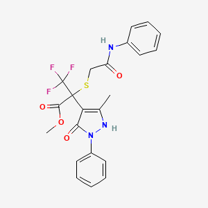 molecular formula C22H20F3N3O4S B11106341 methyl 3,3,3-trifluoro-2-(5-methyl-3-oxo-2-phenyl-2,3-dihydro-1H-pyrazol-4-yl)-2-{[2-oxo-2-(phenylamino)ethyl]sulfanyl}propanoate 