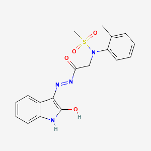 molecular formula C18H18N4O4S B11106455 N-(2-Methylphenyl)-N-{2-oxo-2-[2-(2-oxo-1,2-dihydro-3H-indol-3-yliden)hydrazino]ethyl}methanesulfonamide 