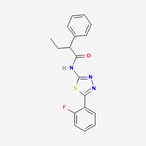 molecular formula C18H16FN3OS B11106743 N-[5-(2-fluorophenyl)-1,3,4-thiadiazol-2-yl]-2-phenylbutanamide 