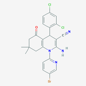 molecular formula C23H19BrCl2N4O B11106828 2-Amino-1-(5-bromopyridin-2-yl)-4-(2,4-dichlorophenyl)-7,7-dimethyl-5-oxo-1,4,5,6,7,8-hexahydroquinoline-3-carbonitrile CAS No. 311774-21-7