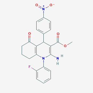 molecular formula C23H20FN3O5 B11107151 Methyl 2-amino-1-(2-fluorophenyl)-4-(4-nitrophenyl)-5-oxo-1,4,5,6,7,8-hexahydro-3-quinolinecarboxylate 