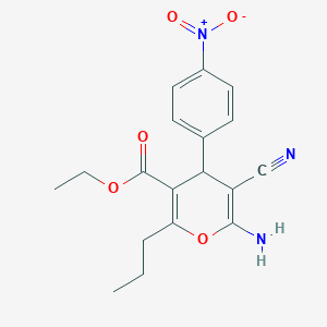 molecular formula C18H19N3O5 B11107209 ethyl 6-amino-5-cyano-4-(4-nitrophenyl)-2-propyl-4H-pyran-3-carboxylate 