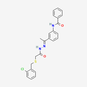 molecular formula C24H22ClN3O2S B11107259 N-{3-[(1E)-1-(2-{[(2-chlorobenzyl)sulfanyl]acetyl}hydrazinylidene)ethyl]phenyl}benzamide 