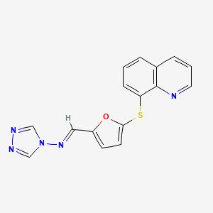 molecular formula C16H11N5OS B11107554 N-{(E)-[5-(quinolin-8-ylsulfanyl)furan-2-yl]methylidene}-4H-1,2,4-triazol-4-amine 