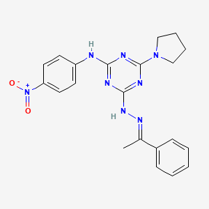 molecular formula C21H22N8O2 B11107871 N-(4-nitrophenyl)-4-[(2E)-2-(1-phenylethylidene)hydrazinyl]-6-(pyrrolidin-1-yl)-1,3,5-triazin-2-amine 