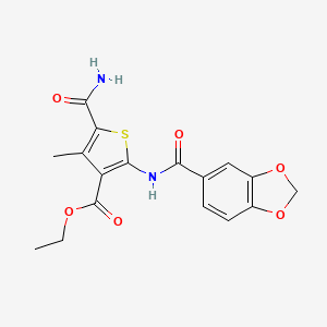 molecular formula C17H16N2O6S B11113458 Ethyl 2-[(1,3-benzodioxol-5-ylcarbonyl)amino]-5-carbamoyl-4-methylthiophene-3-carboxylate 