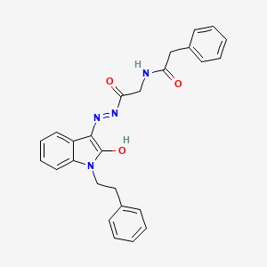 molecular formula C26H24N4O3 B11113502 N-({N'-[(3E)-2-Oxo-1-(2-phenylethyl)-2,3-dihydro-1H-indol-3-ylidene]hydrazinecarbonyl}methyl)-2-phenylacetamide 
