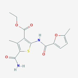 molecular formula C15H16N2O5S B11113641 Ethyl 5-carbamoyl-4-methyl-2-{[(5-methylfuran-2-yl)carbonyl]amino}thiophene-3-carboxylate 