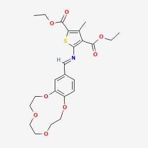 molecular formula C24H29NO8S B11113653 Diethyl 5-{[(E)-1-(2,3,5,6,8,9-hexahydro-1,4,7,10-benzotetraoxacyclododecin-12-YL)methylidene]amino}-3-methyl-2,4-thiophenedicarboxylate 